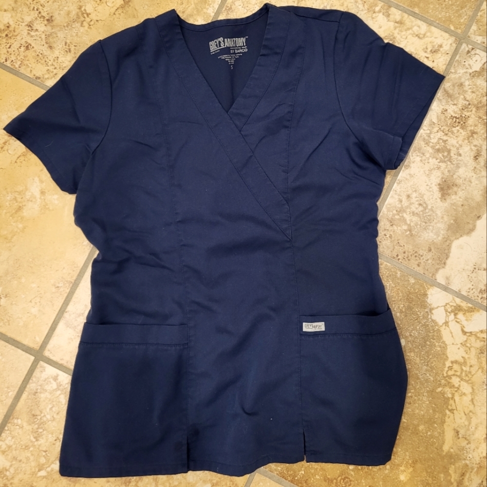Grey's Anatomy Navy Blue Wrap Scrub Top